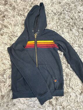 Aviator Nation Navy Zip Hoodie with Red and Yellow Stripe Accents